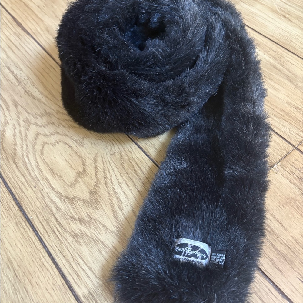 Long Luxurious Black Faux Fur Scarf